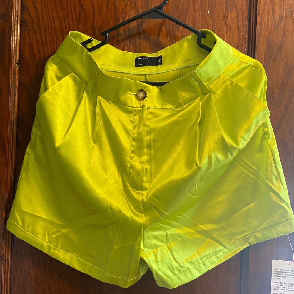Lime satin shorts, never worn.